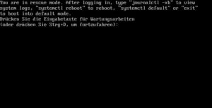 Abbildung 2: Im Rescue-Modus von Linux sehen Sie nur noch eine einzige Textkonsole. Systemdienste, die durch Schreibzugriffe während des Backups Probleme verursachen könnten, sind stillgelegt. Nach Eingabe von <code>reboot</code> startet das System wieder normal.