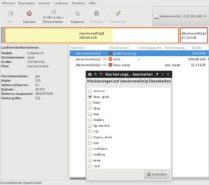 Abbildung 4: Auf nach dem GPT-Standard partitionierten Platten braucht Grub eine spezielle kleine Partition, die sich mit GParted einfach anlegen lässt.