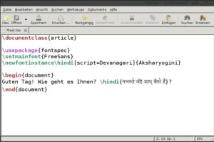 Abbildung 1: Die um ein bisschen Hindi erweiterte XeLaTeX-Datei     <code srcset=