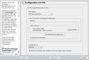 Abbildung 1: Hier wählen Sie das Netzwerkgerät für den DSL-Zugang aus.