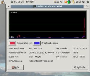 Abbildung 1: Mit dem Panel-Applet Netspeed behalten Sie den Datenfluss im Blick.