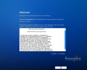 Abbildung 1: Bevor Sie auf den Desktop gelangen, müssen Sie erstmal Freespires Lizenzbedingungen abnicken.