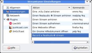 Abbildung 1: In den Einstellungen des Streamtuners legen Sie u. a. fest, welches Programm die Radiostreams abspielt.
