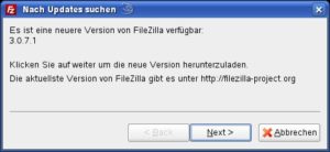 Abbildung 1: Der eingebaute Assistent bietet an, die eigene FileZilla-Version zu aktualisieren.