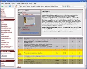 Abbildung 1: Die Wine-Datenbank listet viele Anwendungen auf, die unter Wine laufen, etwa das Grafikprogramm Corel Draw.