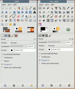 Abbildung 1: Vergleich der Werkzeugboxen: links Version 2.3 und rechts Version 2.2.