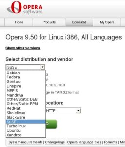 Abbildung 1: Unterstützt etliche Distributionen: Auf der Downloadseite von Opera finden Sie u. a. Pakete für OpenSuse, Mandriva und Ubuntu.