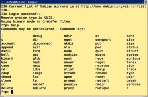 Abbildung 1: Befehlsgewaltig – Ftp bietet eine Onlinehilfe über     <code srcset=
