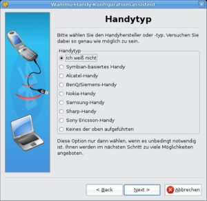 Abbildung 1: Ein praktischer Assistent führt Sie durch die Konfigurationseinstellungen für die Verbindungsaufnahme zum Mobiltelefon.