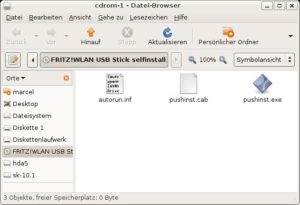 Abbildung 1: Schlechter Spaß: Anstelle eines WLAN-Sticks erhalten AVM-Kunden nur ein Pseudo-CD-Laufwerk. Dank Ndiswrapper lässt sich der Stick unter Linux aber trotzdem nutzen.