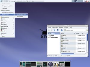 Abbildung 1: Dank Openbox arbeitet XFCE auch mit Dockapps zusammen (von links nach rechts: wmsmixer wmtop wmnet wmsysmon wmcube pclock wmpuzzle wmcalc wmfire).