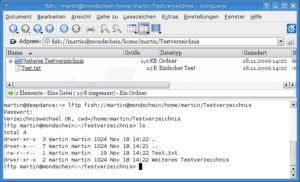 Abbildung 1: Sowohl KDE als auch LFTP greifen von Haus aus via SSH auf entfernte Dateien zu.