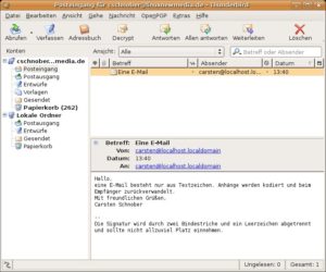 Abbildung 1: Das E-Mail-Programm Thunderbird gibt es für Linux, Windows und Mac OS X und es unterstützt alle gängigen Protokolle zum Abruf und Versand von E-Mails.