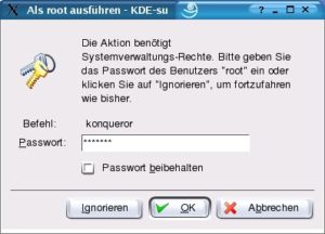 Abbildung 1: Bei der Installation auf die Festplatte steigt in manchen Fällen das Tool KDESu aus.