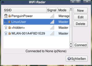 Abbildung 1: Das Hauptfenster von Wifi-Radar zeigt die gefundenen WLAN-Netze an.