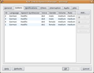 Abbildung 1: Die grafische Oberfläche von Kttsmgr hilft Ihnen beim Vorlesen von Dateien. Damit sie deutsche Texte liest, installieren Sie einen deutschen Sprachsynthesizer.