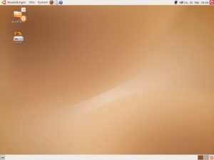 Abbildung 1: Gewohntes Bild: Ubuntu-Desktop nach dem ersten Start des Live-Systems.
