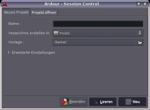 Abbildung 1: Nach jedem Programmstart von Ardour kann der Nutzer ein neues Projekt anlegen oder ein vorhandenes öffnen.