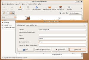 Abbildung 1: Unter Gnome geben Sie die Daten des Servers bequem über ein Dialogfenster ein.