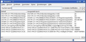 Abbildung 1: Kleopatra zeigt unter OpenSuse nach dem Start die bereits installierten Schlüssel.