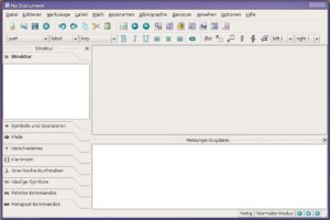 Abbildung 1: Die Texmaker-Oberfläche vereinfacht mit einem aufgeräumten und übersichtlichen Interface das Setzen von Dokumenten mit LaTeX.