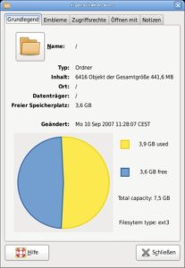 Abbildung 1: Nautilus zeigt Informationen zum Datenträger an – hier das verwendete Dateisystem und die Belegung in grafischer Form.