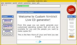 Abbildung 1: Übersichtlich und funktional präsentiert sich die Webseite von Custom NimbleX. Am grünen Fortschrittsbalken erkennen Sie, wieviel Speicherplatz Ihre Distribution benötigt.