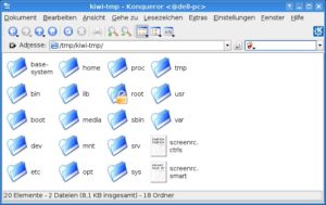 Abbildung 1: Kiwi lädt ein komplettes OpenSuse-System herunter und installiert dieses im Verzeichnis     <code srcset=