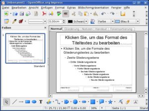 Abbildung 1: Die wichtigsten Grundeinstellungen der Präsentation nehmen Sie in Impress im Folienmaster vor.