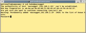 Abbildung 1: Kontaktaufnahme: Der entfernte Rechner identifiziert sich mit seinem Hostkey bei der ersten Anmeldung.