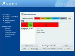 Abbildung 1: Mandriva führt Sie leichtverständlich durch das Partitionieren der Festplatte.