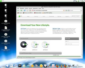 Abbildung 1: Der Desktop von gOS Space mit dem animierten AWN-Dock am unteren Bildschirmrand.