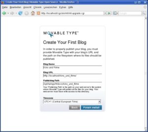 Abbildung 1: Der letzte Schritt: In Movable Type müssen Sie explizit ein Blog anlegen, da die Software standardmäßig multiple Weblogs verwaltet.