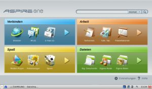 Abbildung 1: Die Linpus-Lite-Version des Aspire One unterscheidet sich im Design und in der Programmauswahl grundlegend von der freien Variante.