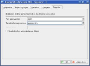 Abbildung 10: Ordner-Freigabe: Auch im Konqueror können Sie Verzeichnisse freigeben.