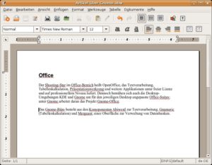 Abbildung 10: Die Gnome-eigene Office-Suite kann noch nicht mit Spitzenreiter OpenOffice mithalten, integriert sich dafür aber elegant in den Desktop. Die Textverarbeitungskomponente Abiword erledigt alle wichtigen Aufgaben problemlos.