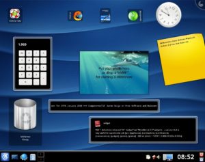 Abbildung 11: Verzerrt, verdreht und angeordnet: Die Icons und Plasmoide auf dem KDE-4-Desktop können Sie beliebig drehen, skalieren und platzieren.