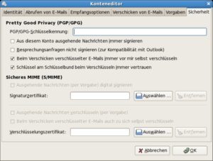 Abbildung 12: Bei Evolution müssen Sie die Schlüssel-ID eintragen. Mit einer Option sorgen Sie dafür, das Sie Ihre eigenen verschlüsselten Nachrichten auch wieder entschlüsseln können.