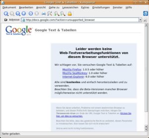 Abbildung 13: Geht nicht: Google Docs funktioniert nur mit Mozilla-basierten Browsern.