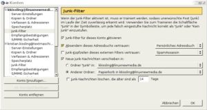Abbildung 2: Die Junk-Einstellungen nehmen Sie neuerdings getrennt für jedes einzelne E-Mail-Postfach vor.