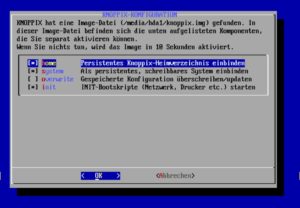 Abbildung 2: Findet Knoppix beim Booten das Image eines Home-Verzeichnisses, folgt die Nachfrage, wie dieses eingebunden werden soll.