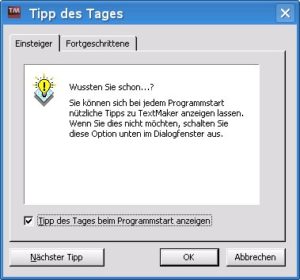 Abbildung 2: Der Tipp des Tages versorgt Sie mit Tipps und Tricks.