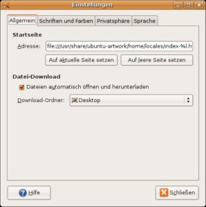 Abbildung 2: Der Gnome-Standardbrowser Epiphany fasst alle verfügbaren Optionen in vier Tabs mit wenigen Unteroptionen zusammen.