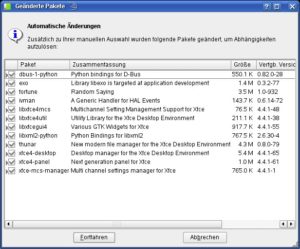 Abbildung 2: OpenSuse überprüft vor der Installation die Paketabhängigkeiten, meldet, welche Pakete noch fehlen, und wählt diese automatisch aus. Nach dem Bestätigen werden alle Pakete eingespielt.