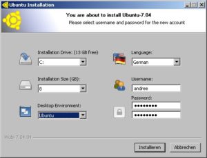 Abbildung 2: Der Installer von Wubi fragt alle Einstellungen in einem einzigen Dialogfenster ab.