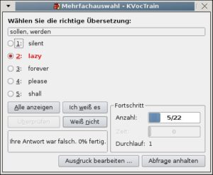 Abbildung 2: Leider falsch – KVocTrain zeigt Fehler in Rot an.