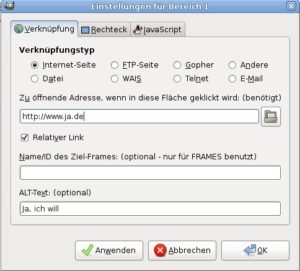 Abbildung 2: In diesem Dialogfenster stellen Sie die Parameter des ImageMap-Bereiches ein.