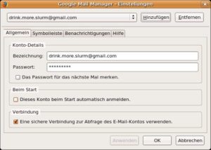 Abbildung 2: Starten Sie Google Mail Manager zum ersten Mal, erscheint das Konfigurationsmenü, über das Sie die Erweiterung einrichten.