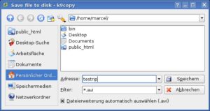 Abbildung 2: Bei k9copy müssen Sie lediglich den Dateinamen zum Speichern angeben. Die restlichen Parameter ermittelt das Programm automatisch.