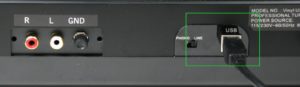 Abbildung 2: Für den direkten Anschluss an den Rechner über USB muss der kleine Schalter auf Line gestellt sein (grün markiert).